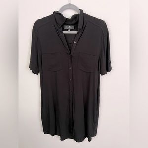 Lulus Oxford Comma Black Shirt Dress with Pockets, color black, size small